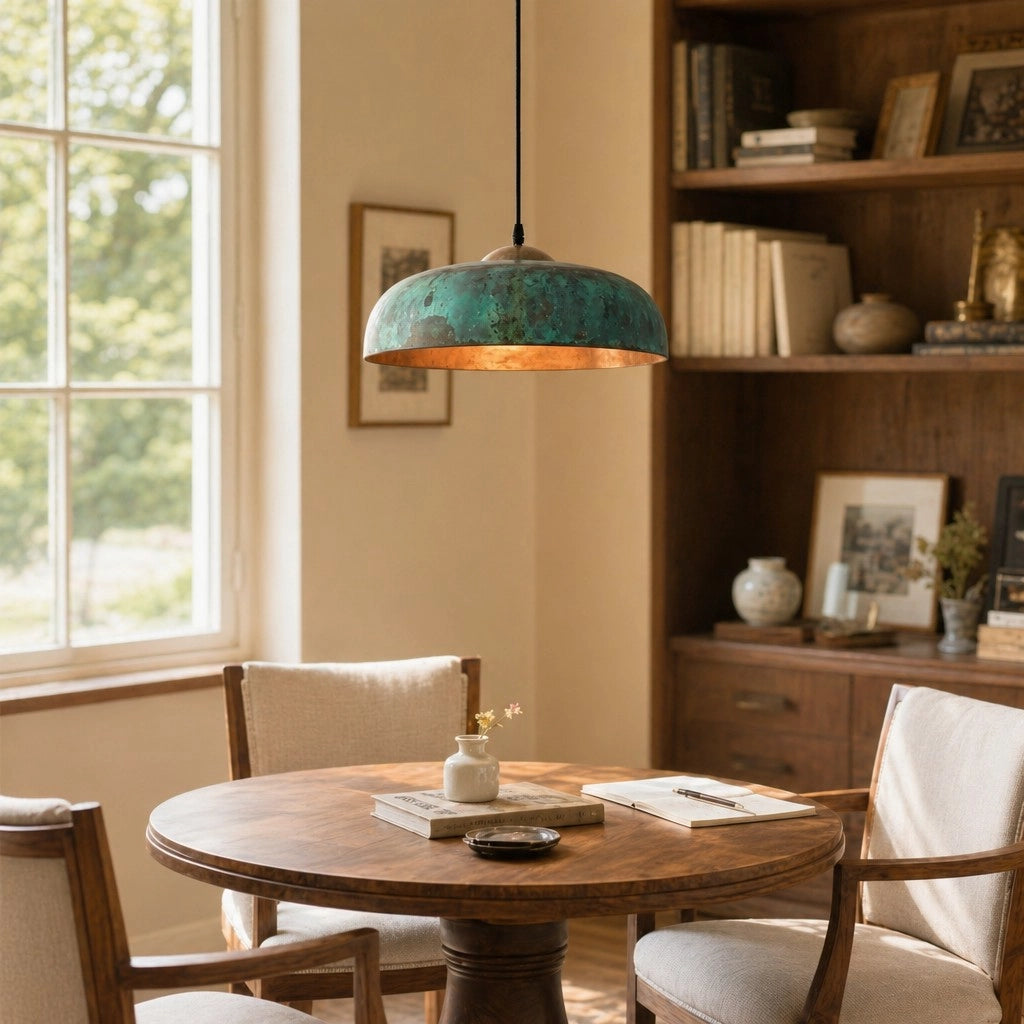 Delric Vintage Copper Green Natural Dome Pendant Light.webp__PID:4d363708-28f4-446a-b55e-e302632b4469