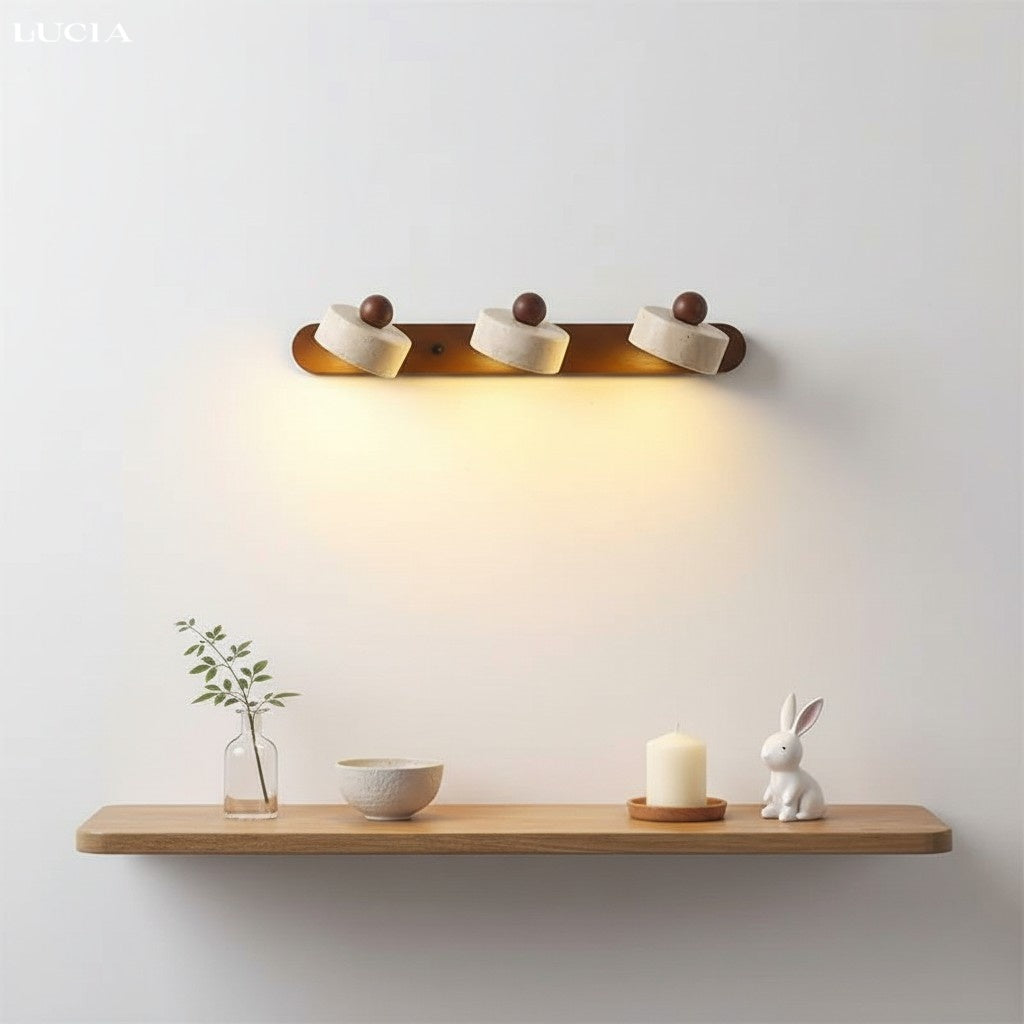 Contemporary Natural Stone LED Travertine Wood Wall Sconce