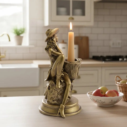 Desirae Vintage Gold Resin Rose Cowgirl Candle Holder