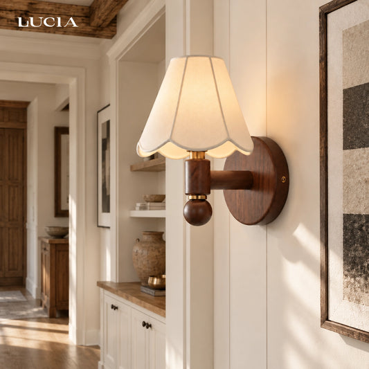 Desmond Scalloped Fabric Wood Wall Sconce