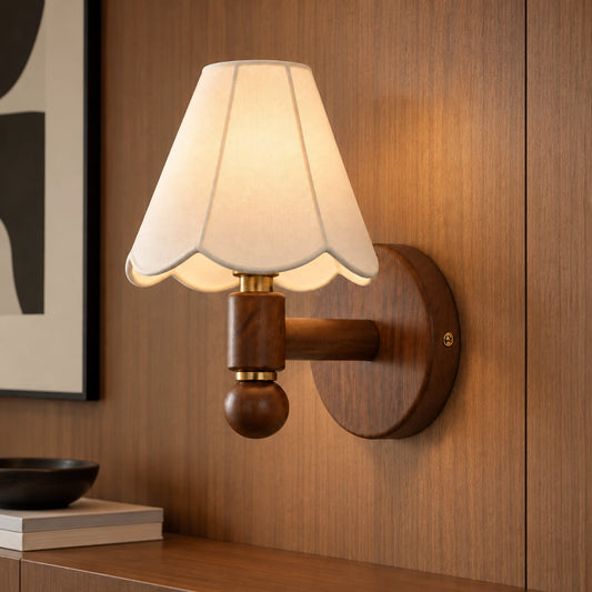 Desmond Scalloped Fabric Wood Wall Sconce