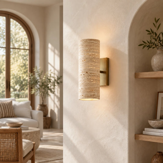 Doran Modern Elegant Travertine Tube Sconce