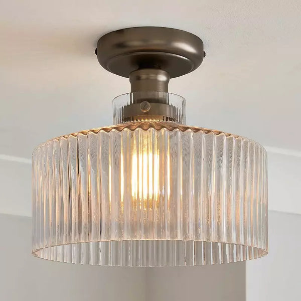 Doto Vintage Geribbelde Glazen Drum Plafondlamp
