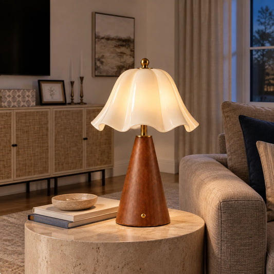 Eden Flower Glass Wood Table Lamp