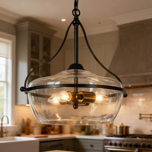 Eira Mid-Century Modern 3-Light Bowl Glass Pendant Light