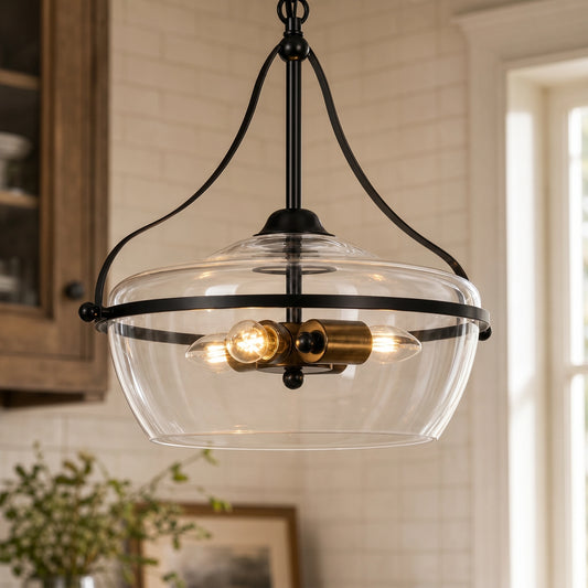 Eira Mid-Century Modern 3-Light Bowl Glass Pendant Light