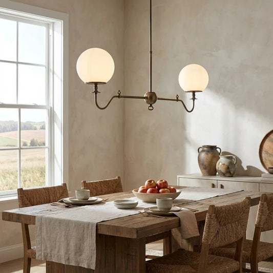 Aurelia Antique Brass Linear Opal Globe Chandelier