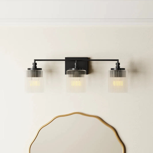 Eliot Modern 3-Light Ribbed Glass Cylinder Vanity Wall Lamp