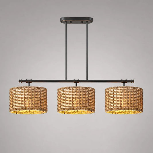Ellen Farmhouse Rattan Dimmable Drum Chandelier