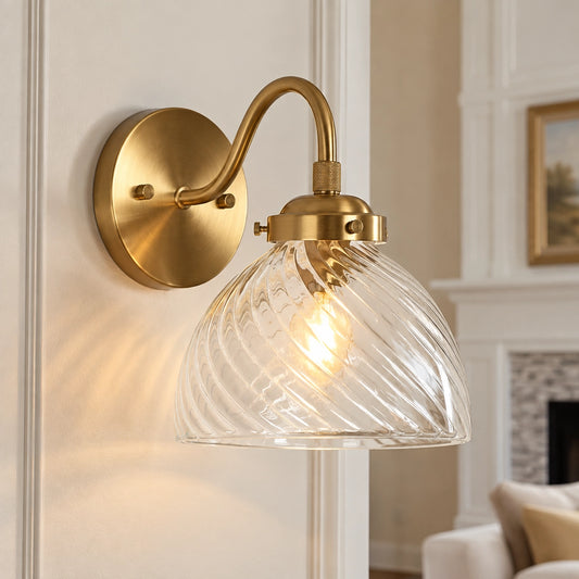 Elora Vintage Messing Gedraaide Glazen Wandlamp