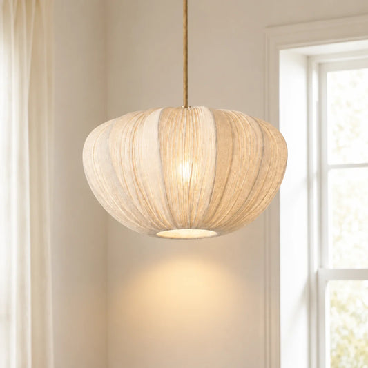 Rhysand Modern Minimalist Cream Linen Pendant Light