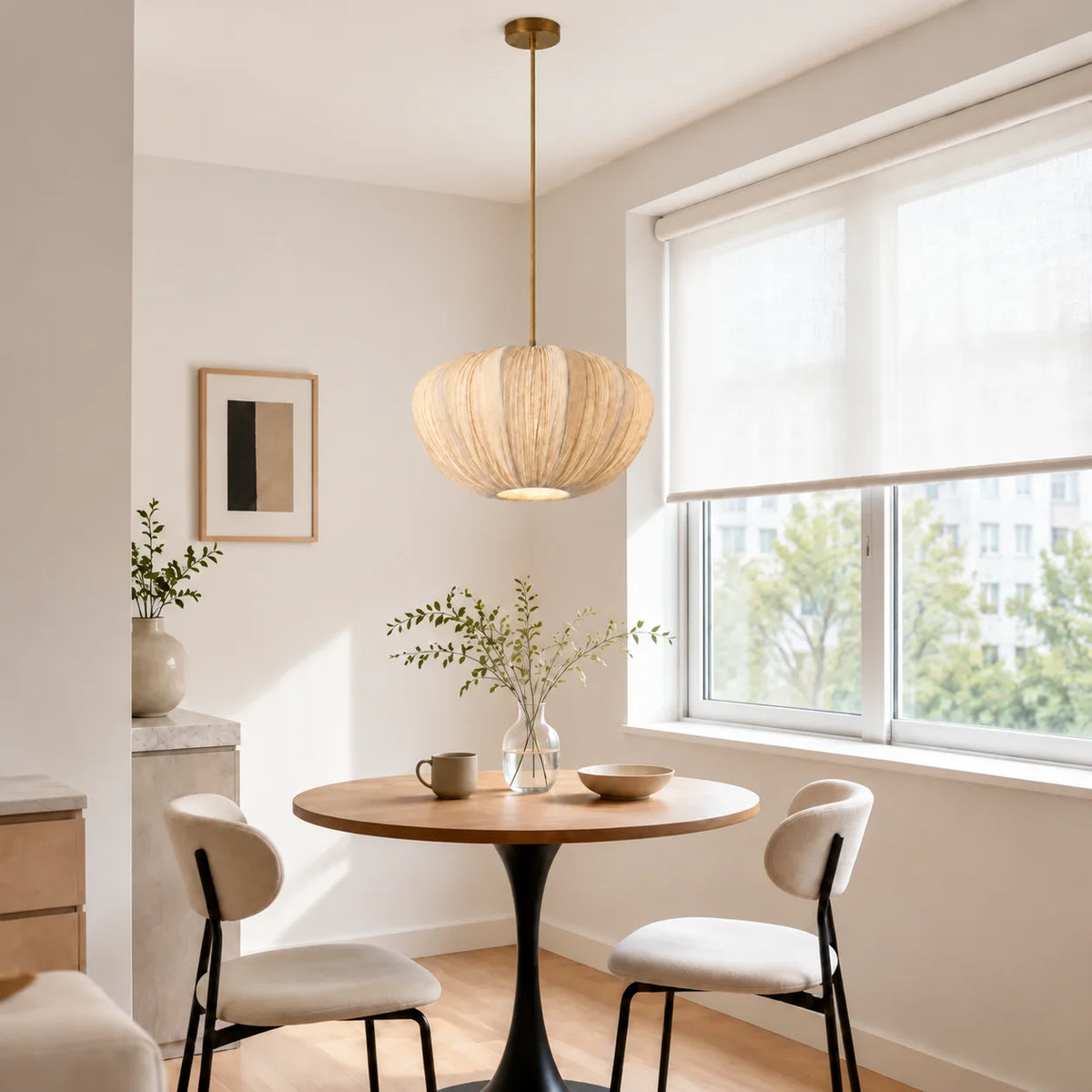 Rhysand Modern Minimalist Cream Linen Pendant Light | LuciaLiving