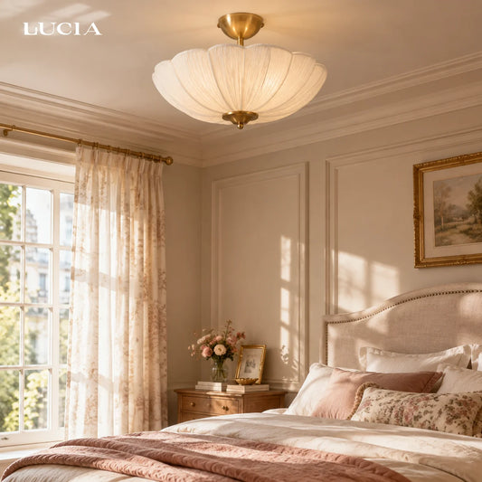 Elowen Pleated Flower Fabric Semi-Flush Ceiling Light