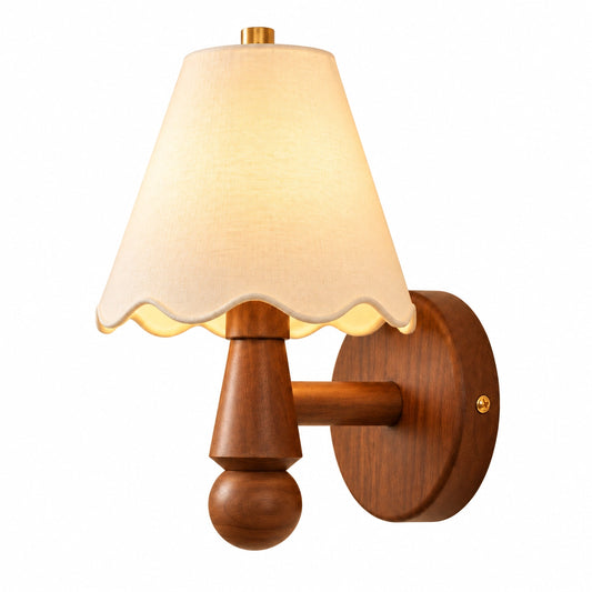Emmett Scalloped Fabric Walnut Wall Sconce