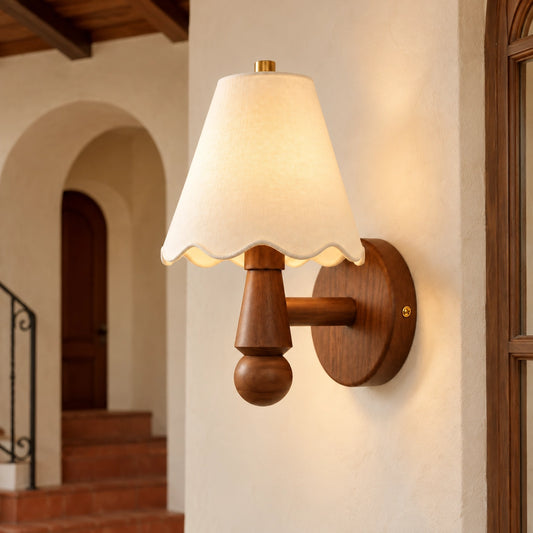 Emmett Scalloped Fabric Walnut Wall Sconce