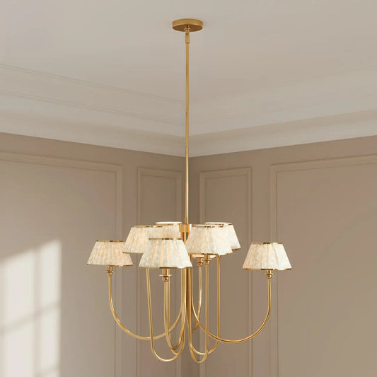 Esme Modern Luxury Pleated Printed Brass Chandelier