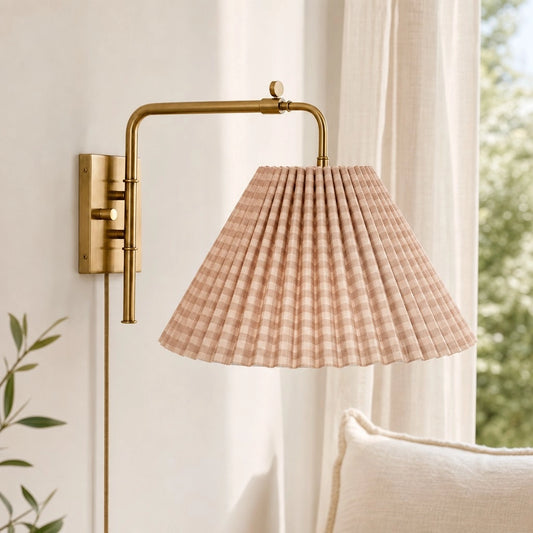 Eulalie Vintage Swing Arm Pleated Fabric Wall Light
