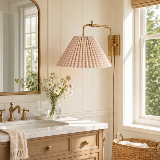 Eulalie Vintage Swing Arm Pleated Fabric Wall Light