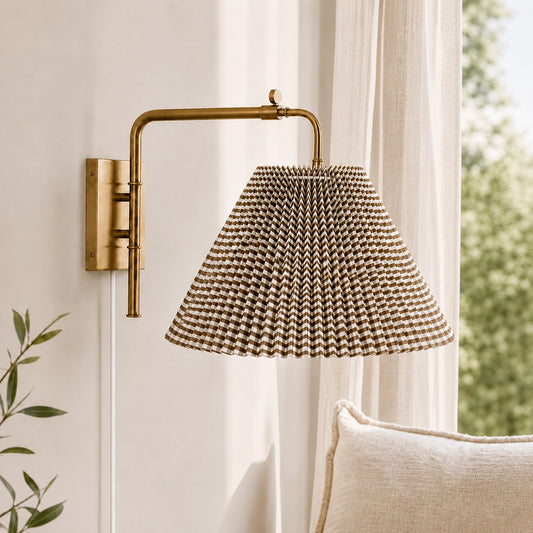 Eulalie Vintage Swing Arm Pleated Fabric Wall Light