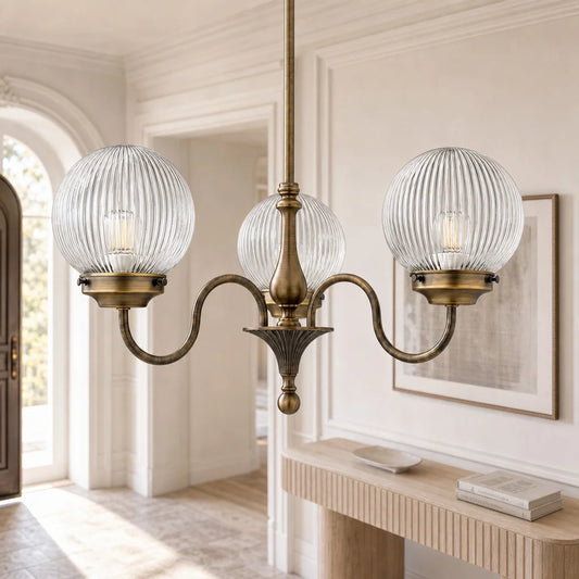 Evelyne Vintage Ribbed Glass Globe Chandelier