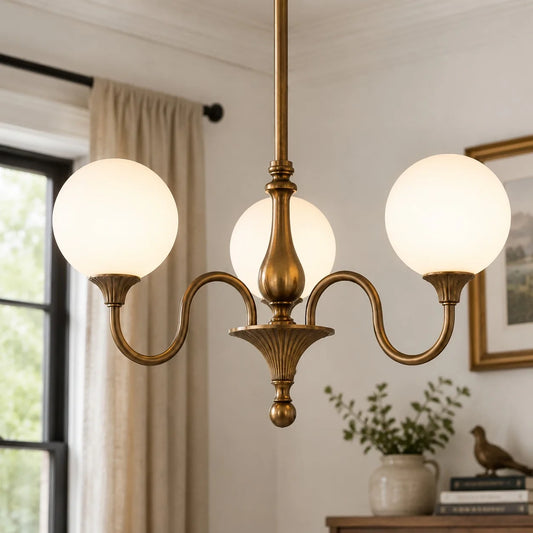 Evelyne Vintage Ribbed Glass Globe Chandelier