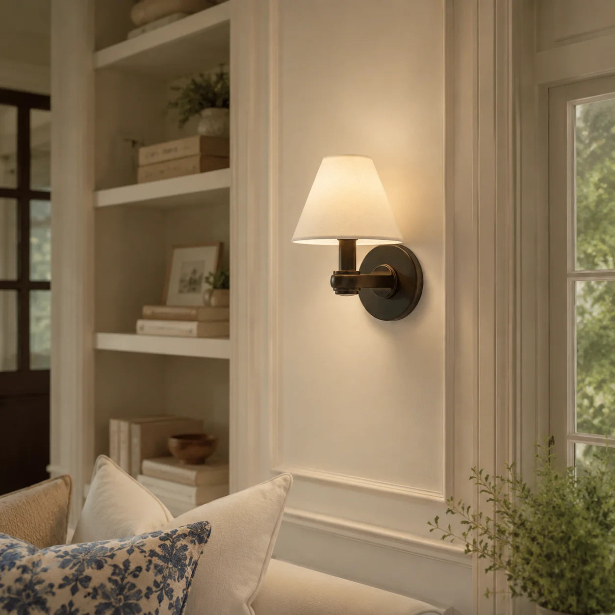 Everett 3-light Modern Fabric Cone Shade Metal Wall Sconce10.webp__PID:52dce8b3-1e21-4db3-9f3b-e67835764961