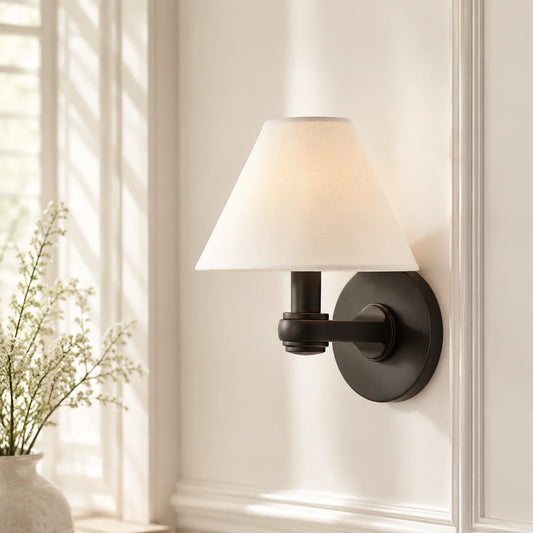 Everett 3-light Modern Fabric Cone Shade Metal Wall Sconce12.webp__PID:e8b31e21-fdb3-4f3b-a678-357649615f00