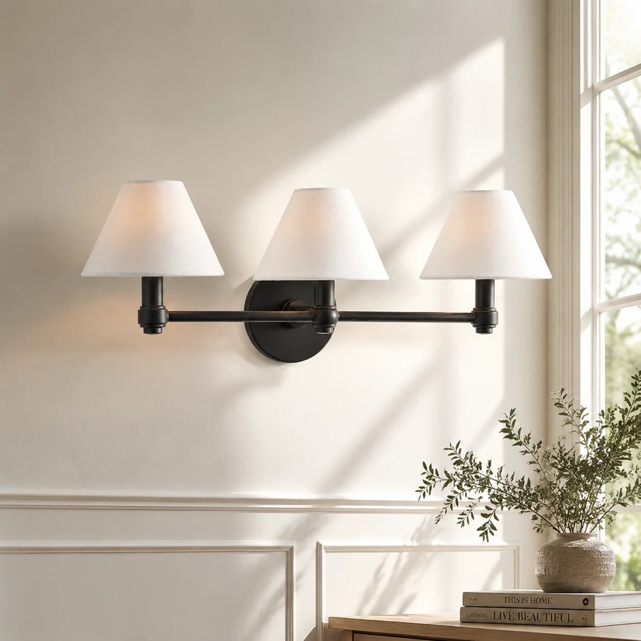 Everett 3-light Modern Fabric Cone Shade Metal Wall Sconce17.webp__PID:b35f3be6-7835-4649-a15f-003d03147e2b