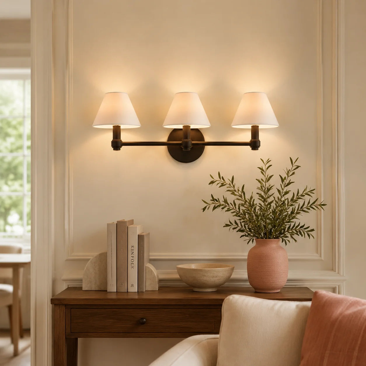 Everett 3-light Modern Fabric Cone Shade Metal Wall Sconce5.webp__PID:a4746e07-1752-4ce8-b31e-21fdb35f3be6