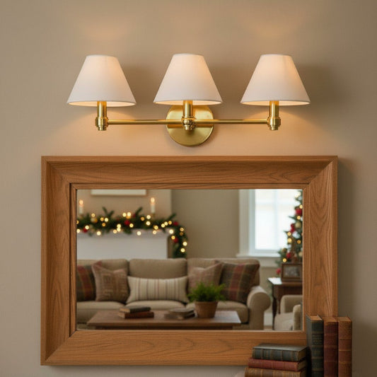 Everett 3-light Modern Fabric Cone Shade Metal Wall Sconce