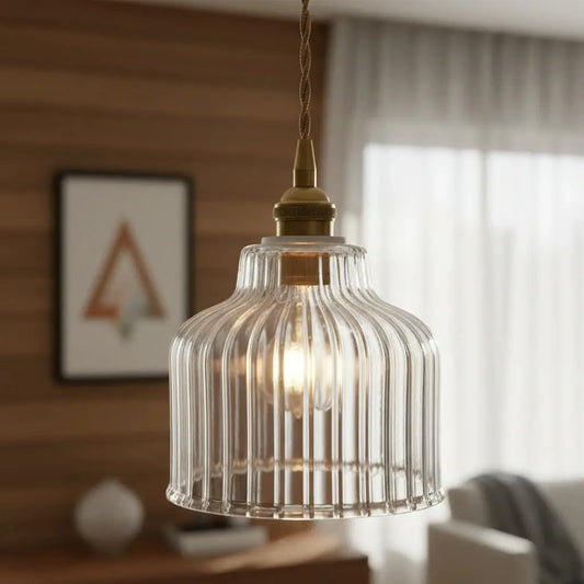 Faelan Modern Minimalist Ribbed Glass Pendant Light