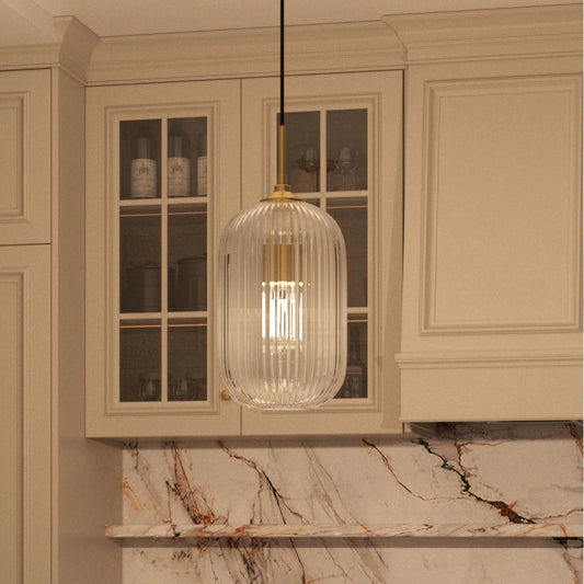 Farmhouse Ribbed Clear Glass Pendant Light