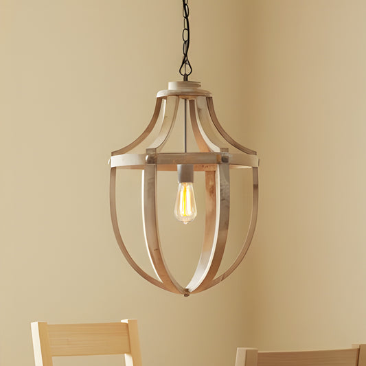 Farmhouse Rustic Wood Pendant with Open Cage Design