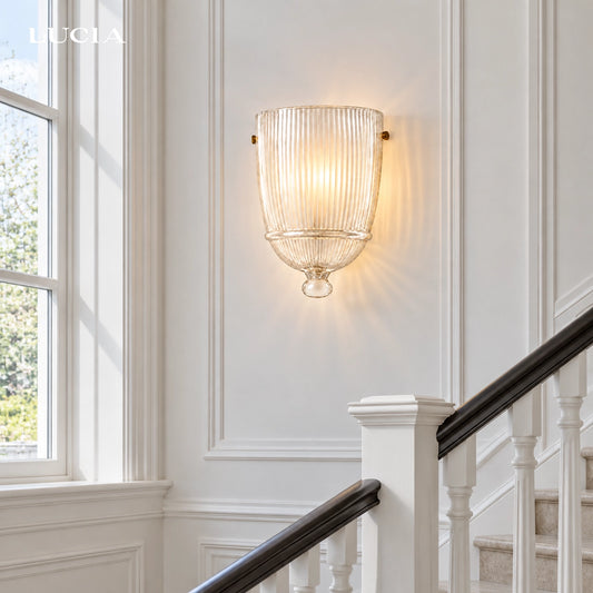 Finnian Ribbed Glass Cup Wall Sconce