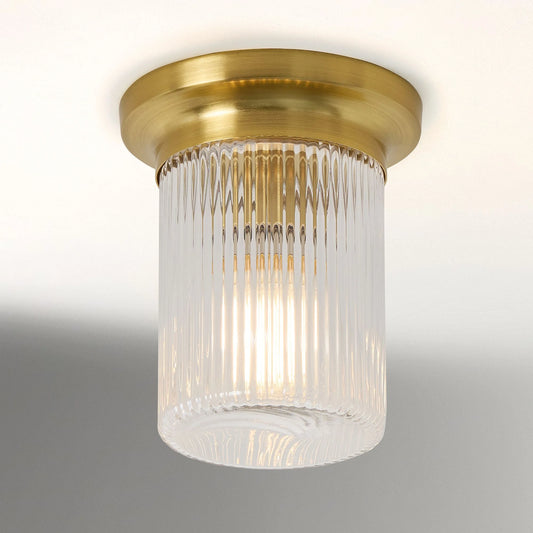 Galen Mid-Century Modern Round Ribbed Glass Ceiling Light