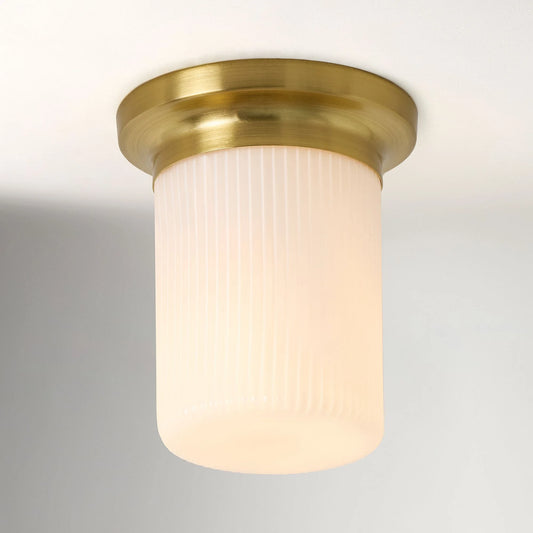 Galen Mid-Century Modern Round Ribbed Glass Ceiling Light
