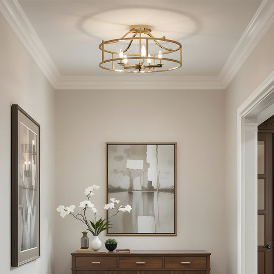 Hart Industrial Open Cage Drum Semi Flush Mount Ceiling