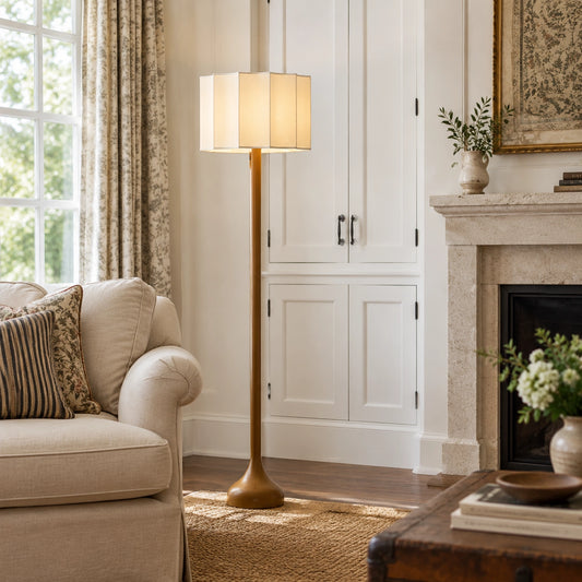 Hazel Walnut Woven Fabric Floor Lamp