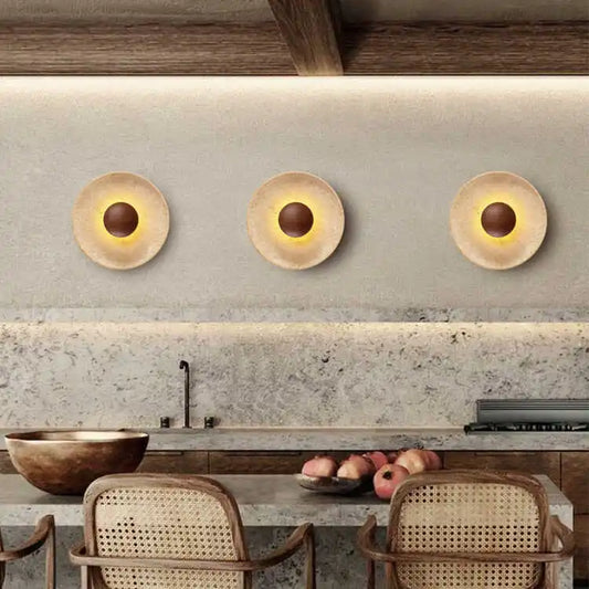 Heliara Round Halo Travertine Wall Light