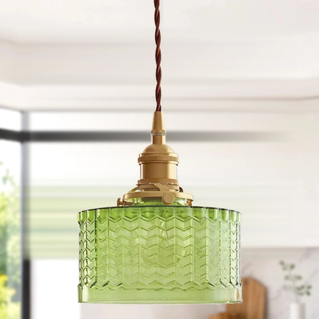 Horkos Industrial Vintage Green Embossed Glass Pendant Light