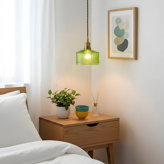 Horkos Industrial Vintage Green Embossed Glass Pendant Light