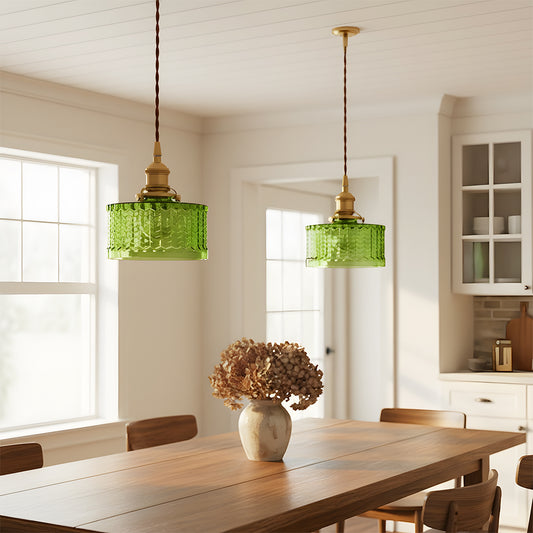 Horkos Industrial Vintage Green Embossed Glass Pendant Light