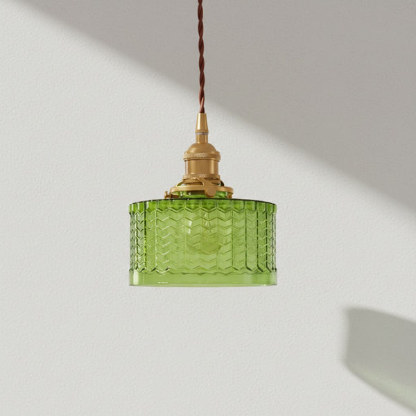 Horkos Industrial Vintage Green Embossed Glass Pendant Light