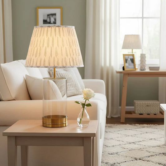 Hugo Modern Fern Pleated Shade Glass Table Lamp