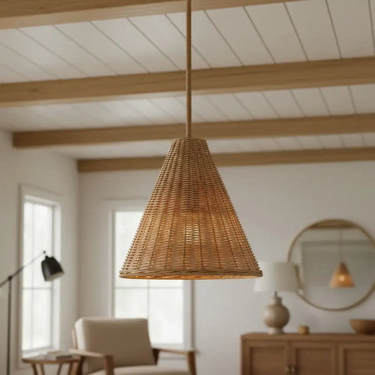 Ilario Rustic Woven Rattan Cone Pendant Light