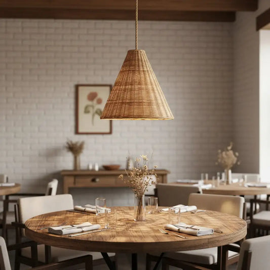 Ilario Rustic Woven Rattan Cone Pendant Light