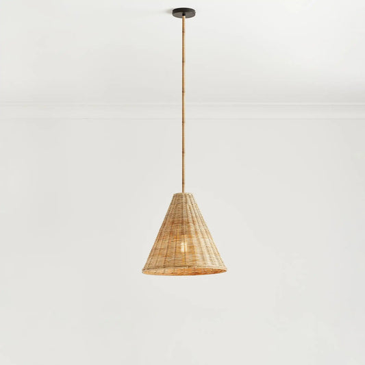 Ilario Rustic Woven Rattan Cone Pendant Light