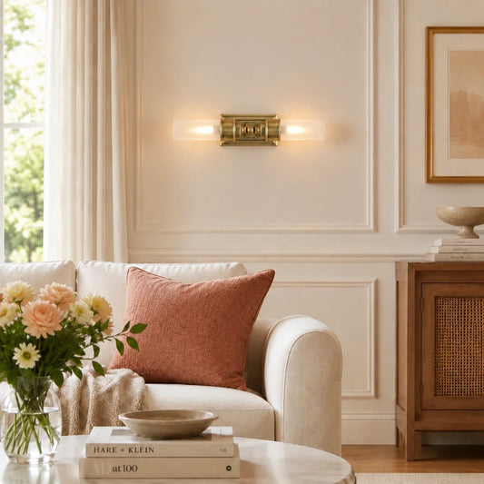 Isla Retro Brass Double Tube Glass Wall Sconce