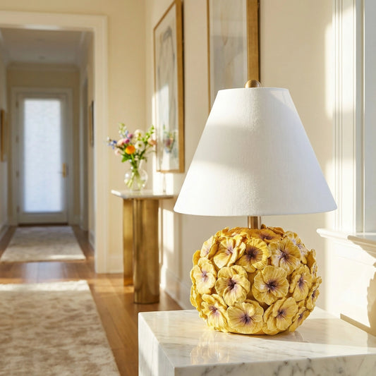 Isolde Modern Art Deco Linen Floral Table Lamp