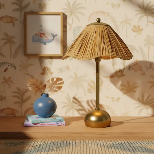 Ivyre Modern Scalloped Raffia Metal Table Light